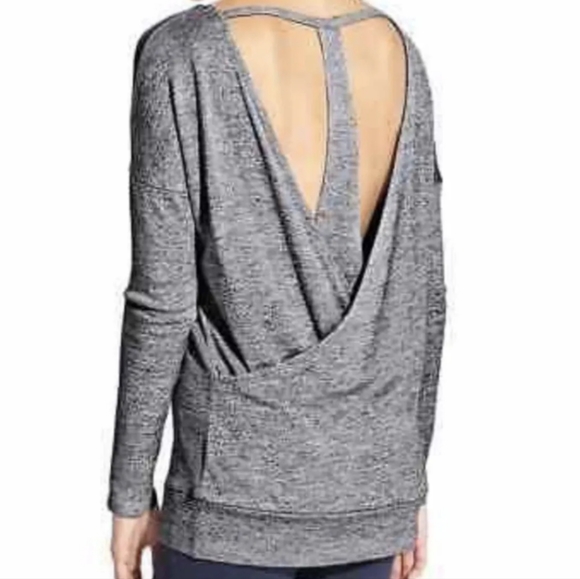 Athleta pose layered marled gray cutout backless top size medium - Picture 2 of 6